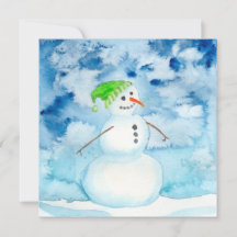 ウォータカラー雪だるまホリデーカード