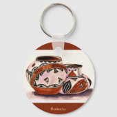 ウォータカラー風ネイティブアメリカンの陶芸アート キーホルダー (正面)