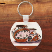 ウォータカラー風ネイティブアメリカンの陶芸アート キーホルダー (正面)