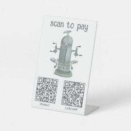 ウォータカラー コーヒー SCAN TO PAY QR ビンテージ エスプレッソ 台座サイン