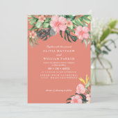 ウォータカラー　トロピカル　フラワーズ　サマー　ビーチ　ウェディング 招待状 (スタンド正面)