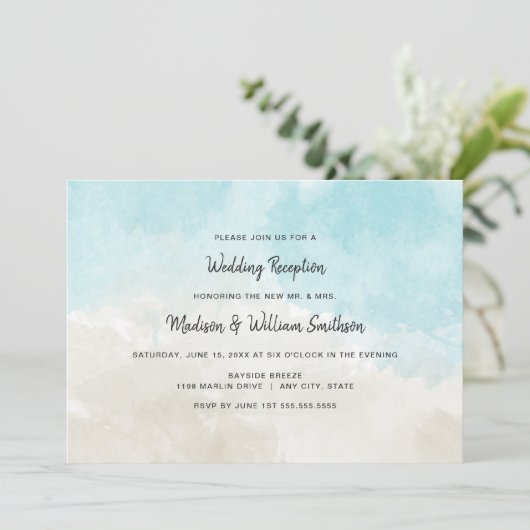 ウォータカラー・ビーチ・ウェディング・レセプション 招待状 (スタンド正面)