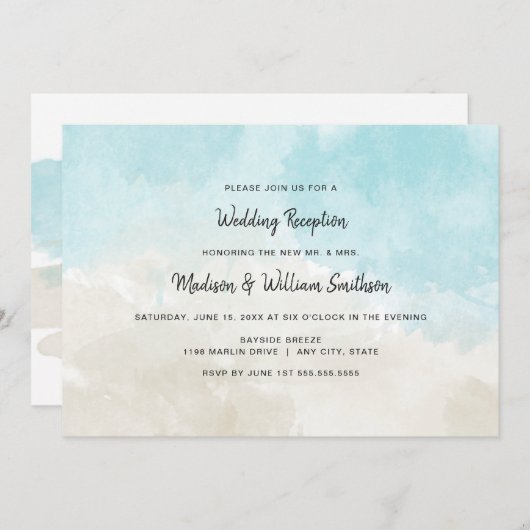 ウォータカラー・ビーチ・ウェディング・レセプション 招待状 (正面/裏面)