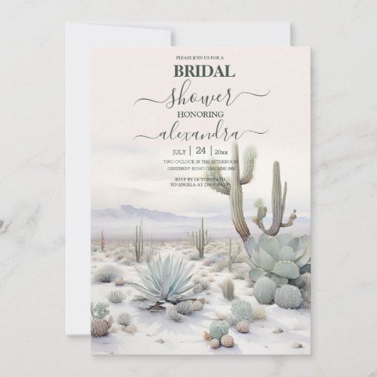 ウォータカラー ボホ デザート マウンテン ブライダルシャワー 招待状 (正面)