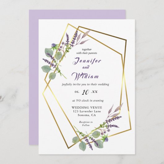 ウォータカラー ラベンダー ユーカリ 結婚式招待状 案内状 (正面/裏面)