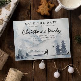 ウォータカラー 冬の山のクリスマス セーブ・ザ・デート インビテーションポストカード