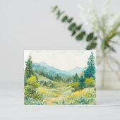 ウォータカラー 自然 山 手描き ポストカード (スタンド正面)