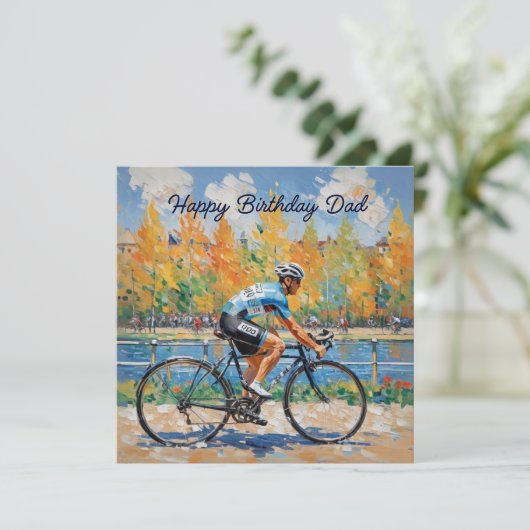 ウォータカラー 自転車 レース パパ 誕生日おめでとう カード (スタンド正面)