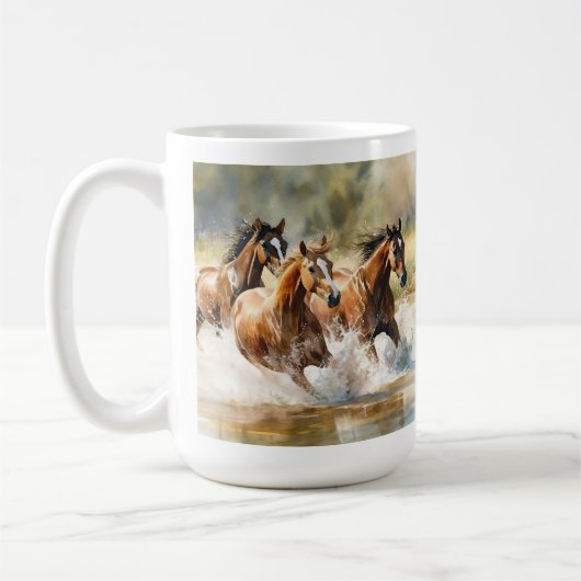 ウォータカラー 野生の馬 茶黒 コーヒーマグカップ (左)