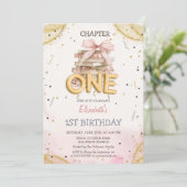 ウォータカラー 1歳の誕生日 リボンと紙吹雪 本 招待状 (スタンド正面)