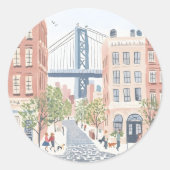 ウォータカラーDUMBO Brooklynステッカー ラウンドシール (正面)