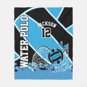 ウォータポロ🤽 ♀️青、黒、白のスポーツ フリースブランケット (正面)