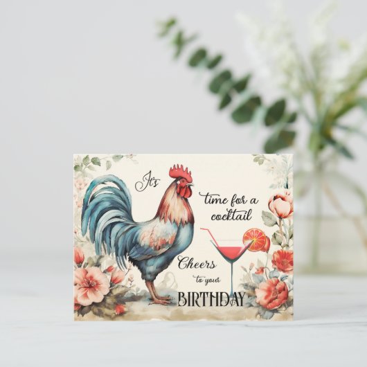 ウォーターおもしろいカラールースターカクテル誕生日 ポストカード (スタンド正面)