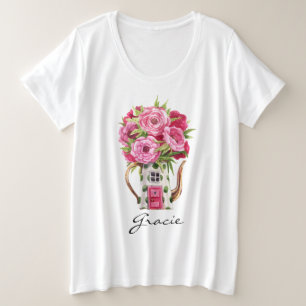 ウォーターお洒落カラーフェアユータリーティーポットハウス プラスサイズTシャツ