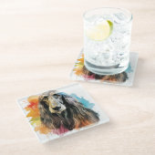 ウォーターかわいらしカラーアフガンハウンド顔 ガラスコースター (アングル)