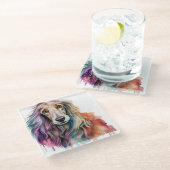 ウォーターかわいらしカラーアフガンハウンド顔 ガラスコースター (アングル)