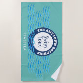 ウォーターウェーブズスイムチームパーソナライズされたティール（緑がかった色） ビーチタオル (正面)