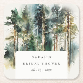 ウォーターエレガントカラーウッドランドフォレストブライダルシャワー スクエアペーパーコースター