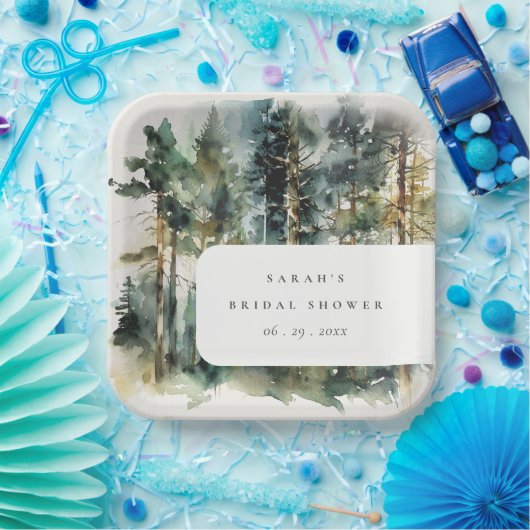 ウォーターエレガントカラーウッドランドフォレストブライダルシャワー ペーパープレート (パーティー)