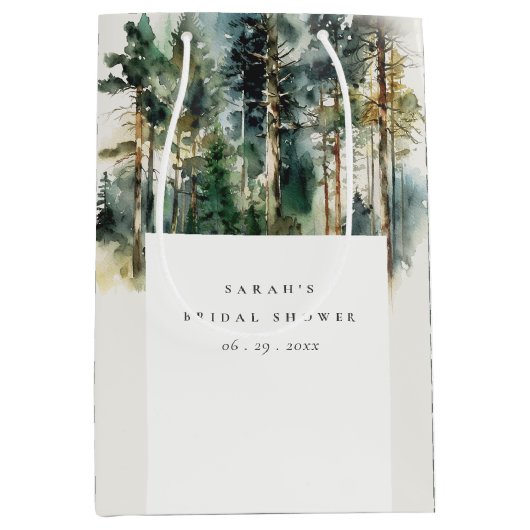 ウォーターエレガントカラーウッドランドフォレストブライダルシャワー ミディアムペーパーバッグ (正面)