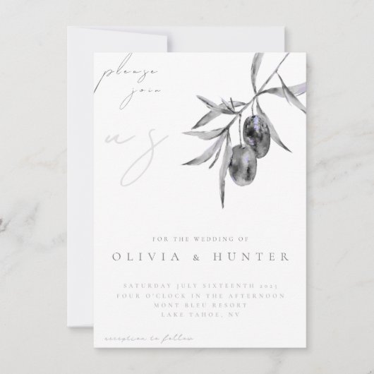 ウォーターエレガントカラーオリーブブランチ結婚式招待状 (正面)