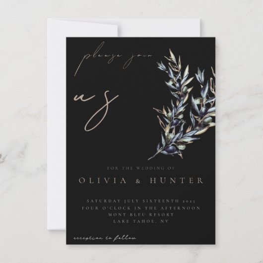 ウォーターエレガントカラーオリーブブランチ結婚式招待状 (正面)