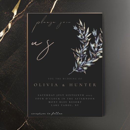 ウォーターエレガントカラーオリーブブランチ結婚式招待状