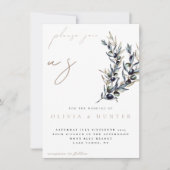ウォーターエレガントカラーオリーブブランチ結婚式招待状 (正面)