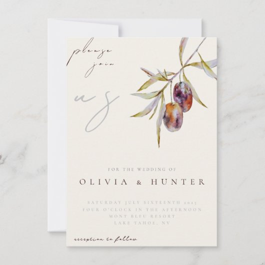 ウォーターエレガントカラーオリーブブランチ結婚式招待状 (正面)