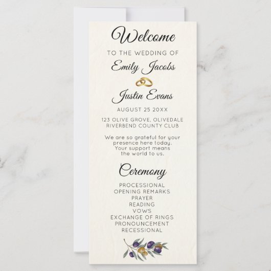 ウォーターエレガントカラーオリーブ結婚式 プログラム (正面)