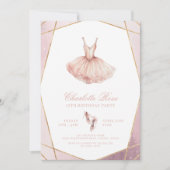 ウォーターエレガントカラーピンクバレリーナ誕生日 招待状 (正面)