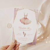 ウォーターエレガントカラーピンクバレリーナ誕生日 招待状