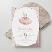 ウォーターエレガントカラーピンクバレリーナ誕生日 招待状