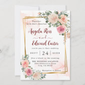 ウォーターエレガントカラーピンクローズ結婚式招待状 セーブザデート (正面)