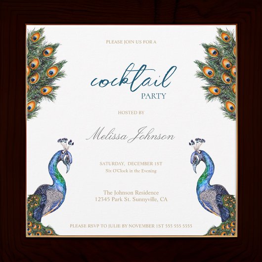 ウォーターエレガントカラーピーコックパーティー 招待状