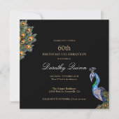 ウォーターエレガントカラーピーコック誕生日 招待状 (正面)