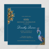 ウォーターエレガントカラーピーコック誕生日 招待状 (正面/裏面)