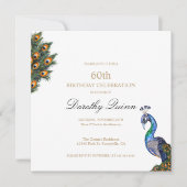 ウォーターエレガントカラーピーコック誕生日 招待状 (正面)