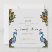ウォーターエレガントカラーピーコック誕生日 招待状 (正面)
