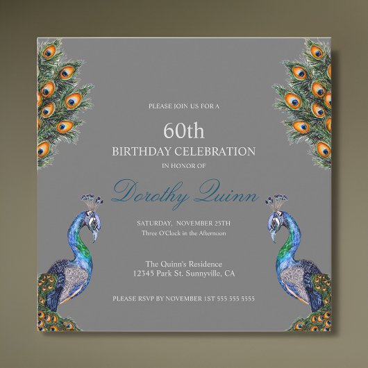 ウォーターエレガントカラーピーコック誕生日 招待状