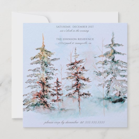 ウォーターエレガントカラーフォレストホリデーカクテルパーティー 招待状 (裏面)