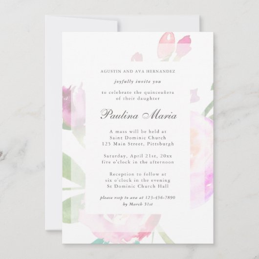 ウォーターエレガントカラーフローラブーケキンセニェラ 招待状 (正面)