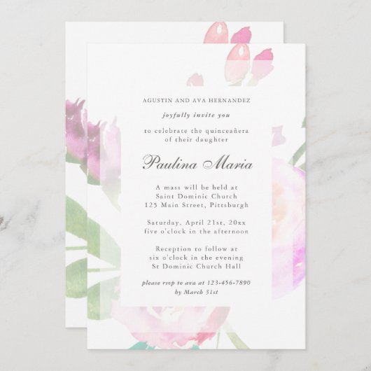 ウォーターエレガントカラーフローラブーケキンセニェラ 招待状 (正面/裏面)