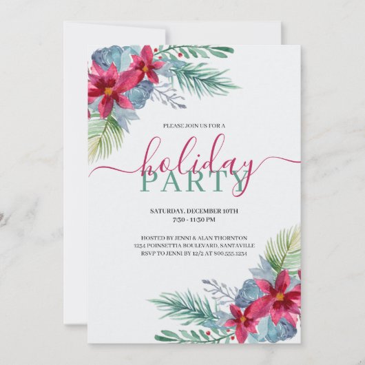 ウォーターエレガントカラーポインセティアホリデーパーティー 招待状 (正面)