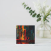 ウォーターオレンジレッドブルーモダン抽象芸術プロフェッショナル スクエア名刺 (スタンド正面)