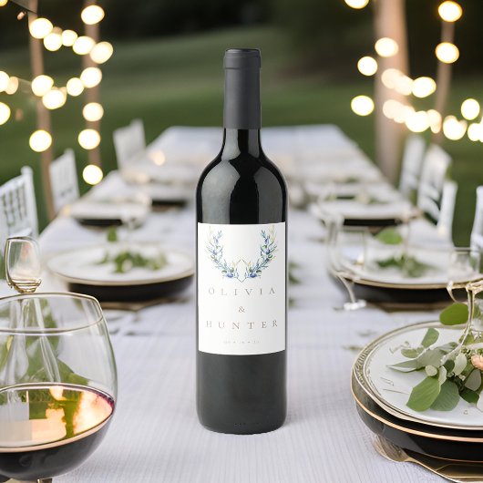 ウォーターカラモダンーオリーブブ結婚ランチ ワインラベル