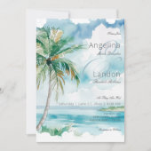ウォーターカラモダンーパーム&ビーチシ結婚ーン 招待状 (正面)