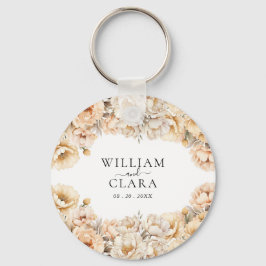 ウォーターカラモダンーピーニーパステルフローラ結婚ズ キーホルダー