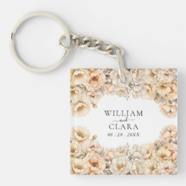 ウォーターカラモダンーピーニーパステルフローラ結婚ズ キーホルダー