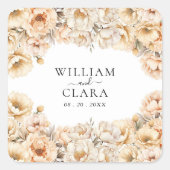 ウォーターカラモダンーピーニーパステルフローラ結婚ズ スクエアシール (正面)